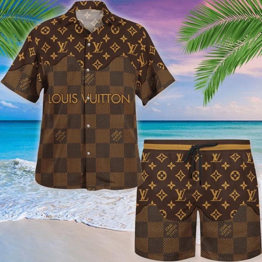 Louis vuitton brown luxury brand fashion hawaii set Hawaii Shirt Shorts & Flip Flops