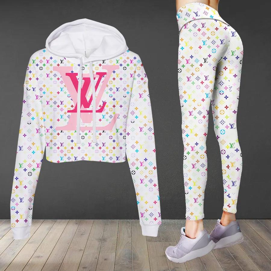 Louis vuitton colorful luxury brand clothes leggings and crop top set for women Croptop Hoodie Legging Set