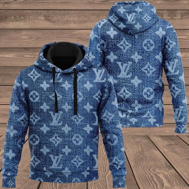 Louis vuitton denim hoodie lv luxury clothing clothes outfit for men Hoodie 3D