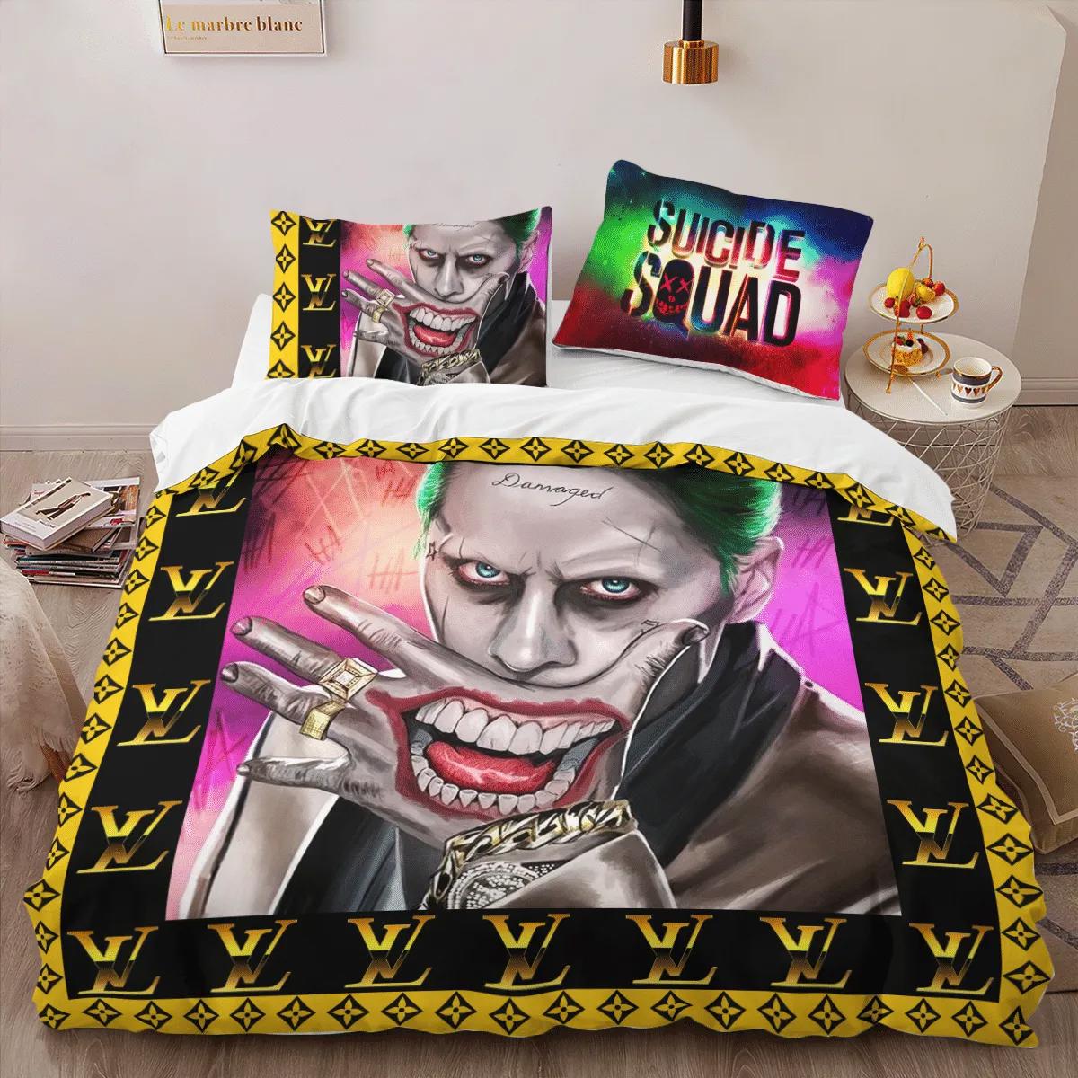 Louis vuitton joker suicide squad luxury brand bedding sets bedspread duvet cover set, bedroom decor , thanksgiving decorations for home best luxury bed sets gift thankgivings and christmas Bedding Sets