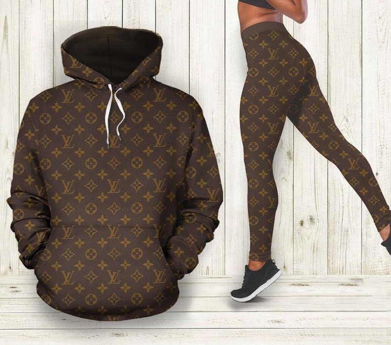 Louis vuitton luxury brand brown 3d hoodie and leggings set lv gift 292 hcst 7 Hoodie Leggings Set