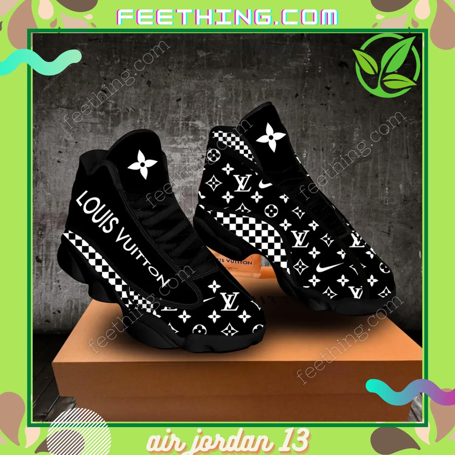 Louis vuitton luxury sparkling black background with white light louis vuitton logo Air Jordan 13 Sneakers Shoes For Fans Gifts For Men Women Full Size