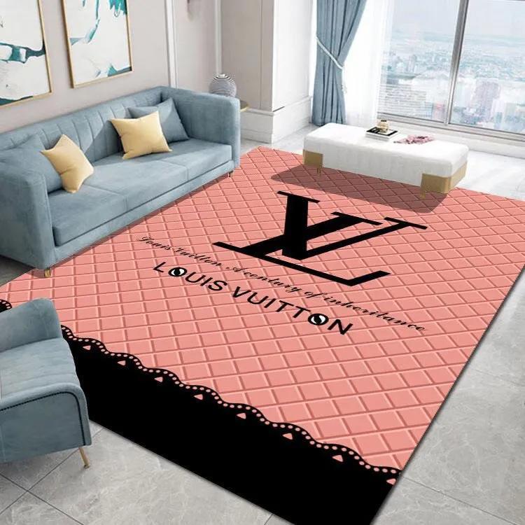 Louis vuitton lv logo type 389. Upgrade Your Living Room with Luxury Home Decor: Area Carpets, Floor Decor, Door Mats, and Hot Gift Items with style a High-End Fashion Brand Rectangle Rug