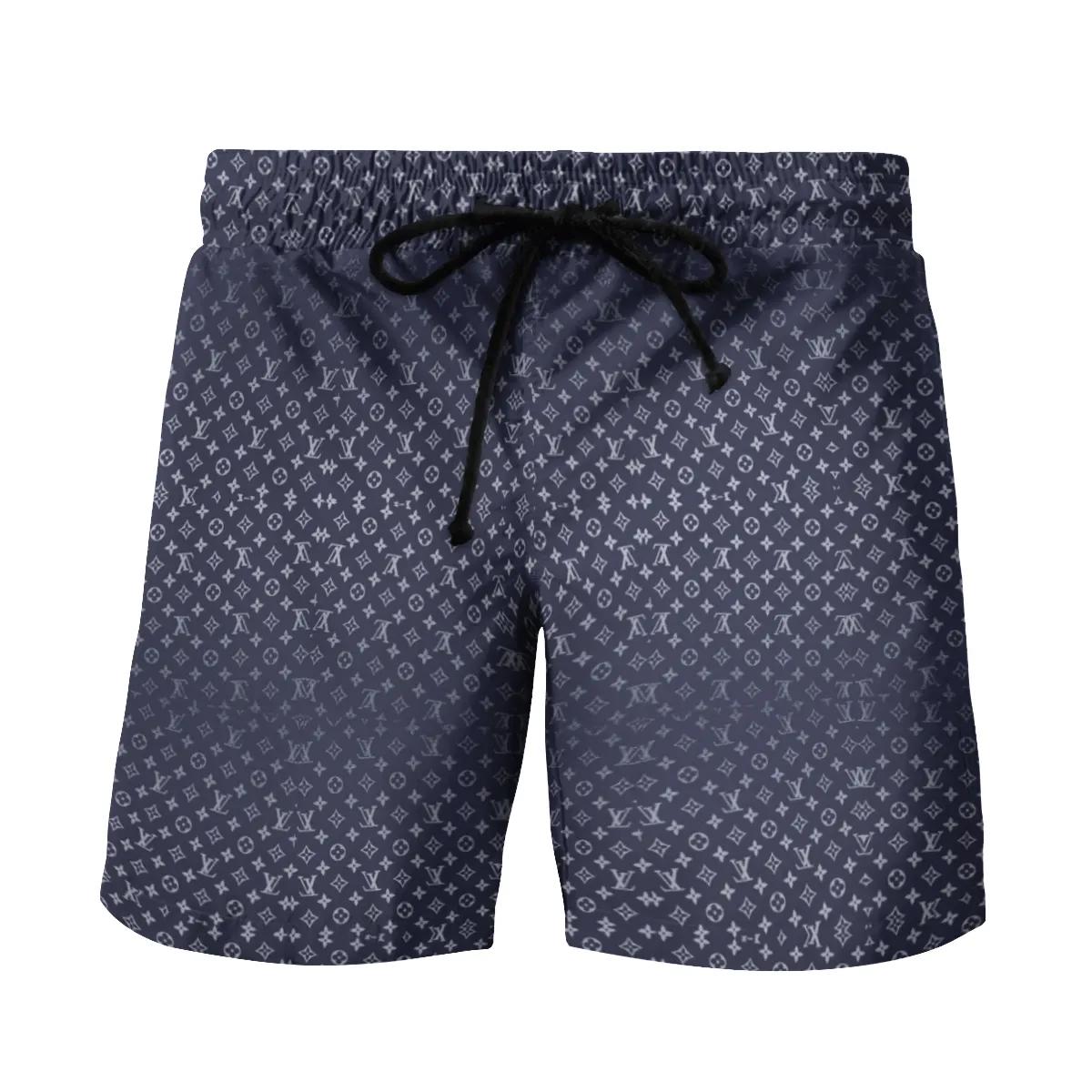 Louis vuitton navy white logo pattern beach shorts swim trunks 162 Shorts For Ment