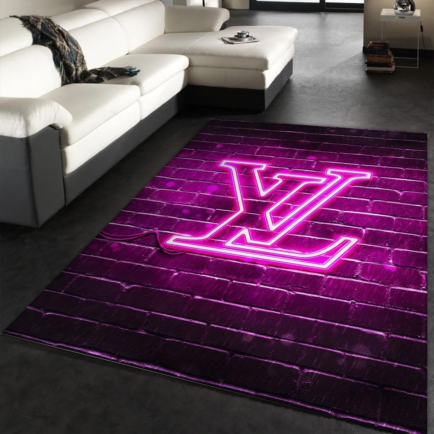 Louis vuitton neon logo type 839. Upgrade Your Living Room with Luxury Home Decor: Area Carpets, Floor Decor, Door Mats, and Hot Gift Items with style a High-End Fashion Brand Rectangle Rug