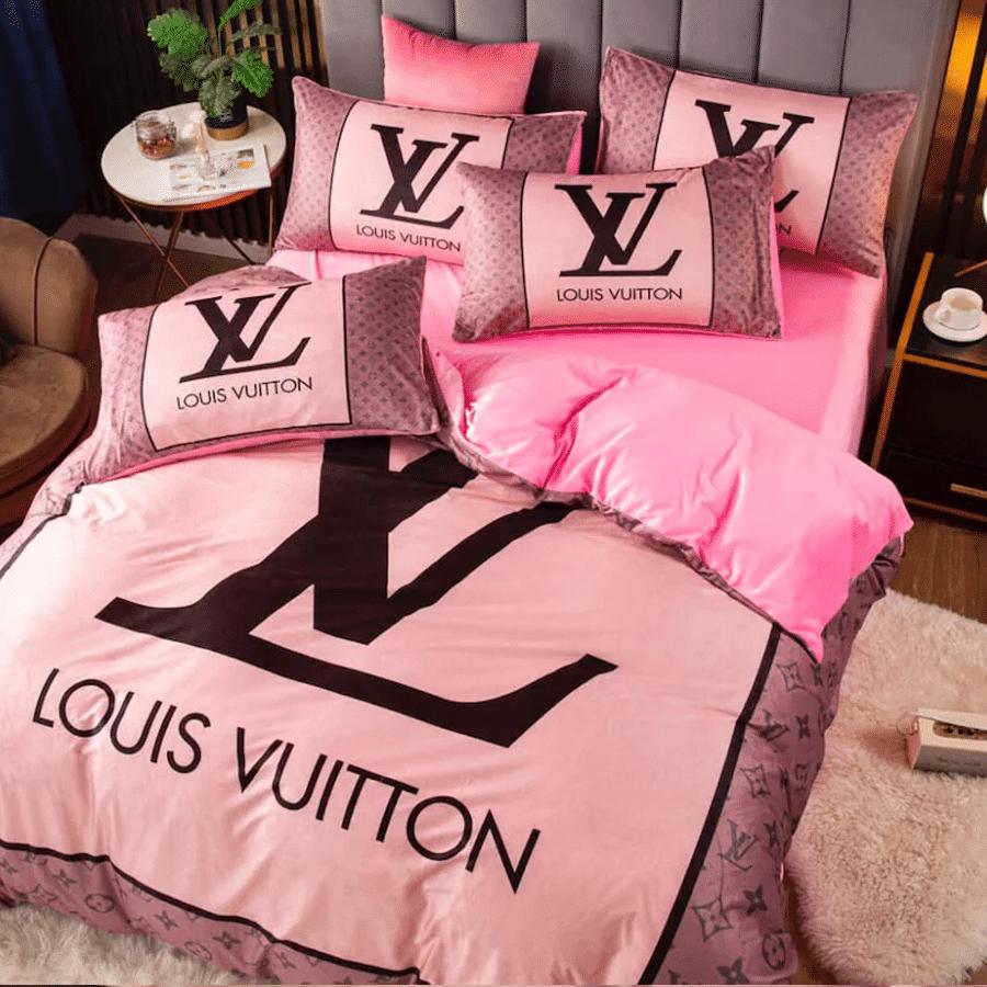 Louis vuitton pink fashion logo luxury brand bedding sets, bedroom decor , thanksgiving decorations for home Bedding Sets
