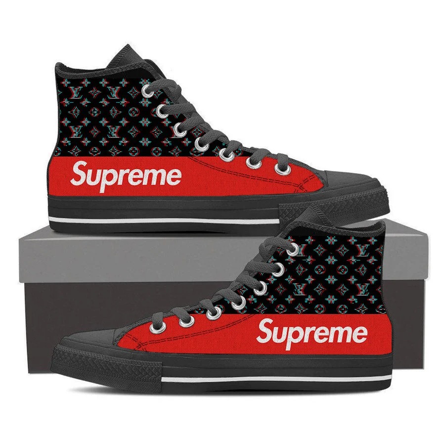 Louis vuitton supreme black high top canvas shoes sneakers hot best lv for men women hot 2023 High Top Canvas Shoes