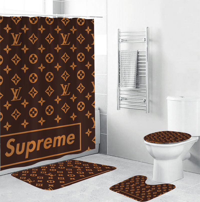 Louis vuitton supreme brown fashion logo luxury brand bathroom set home decor Bathroom Set