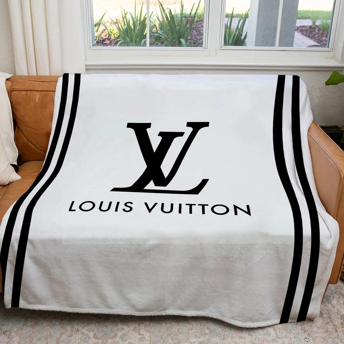 Louis vuitton white luxury brand premium blanket fleece home decor 71 Blanket Fleece