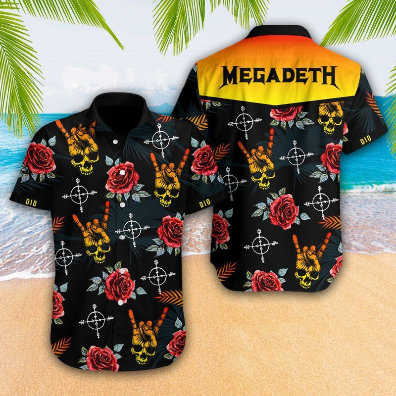 Megadeth skull flowers hawaiian shirt tagotee Hawaii Shirt Shorts & Flip Flops