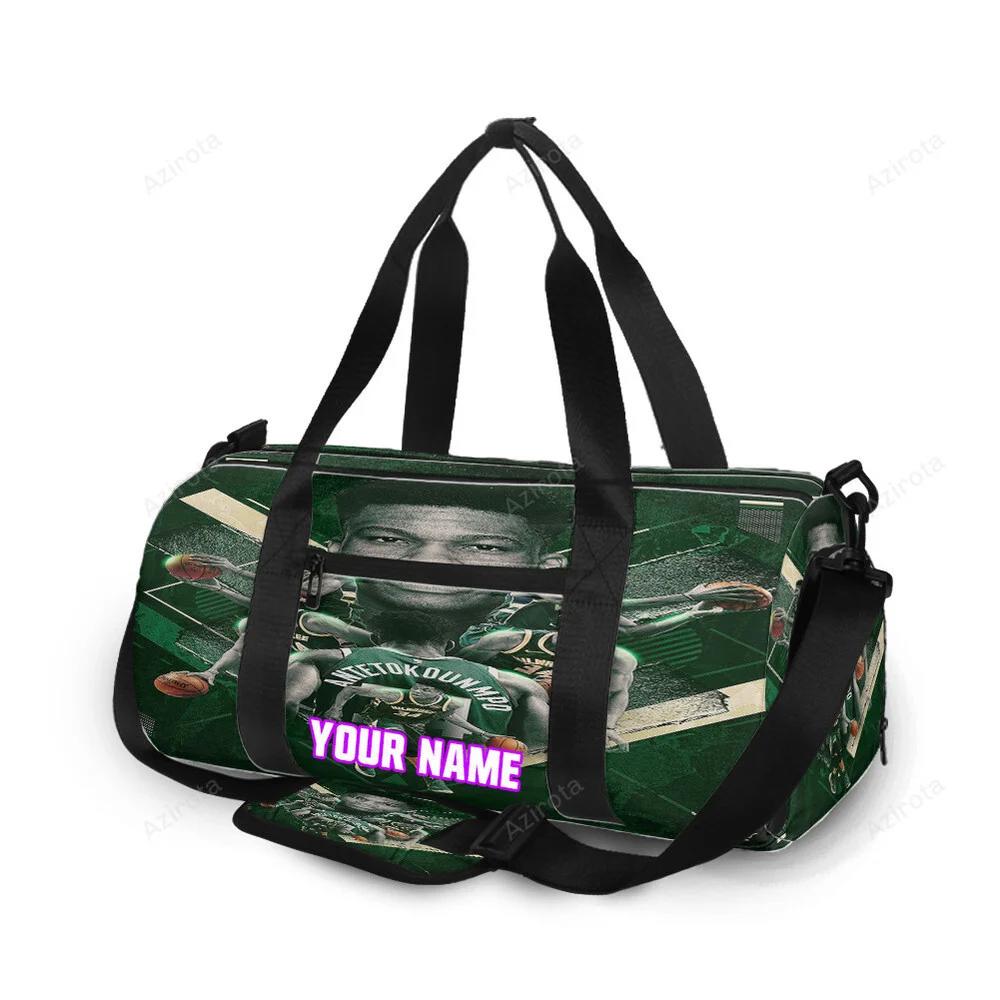 Milwaukee bucks 34 giannis antetokounmpo v25 personalized name travel bag gym bag 966 Travel Bag