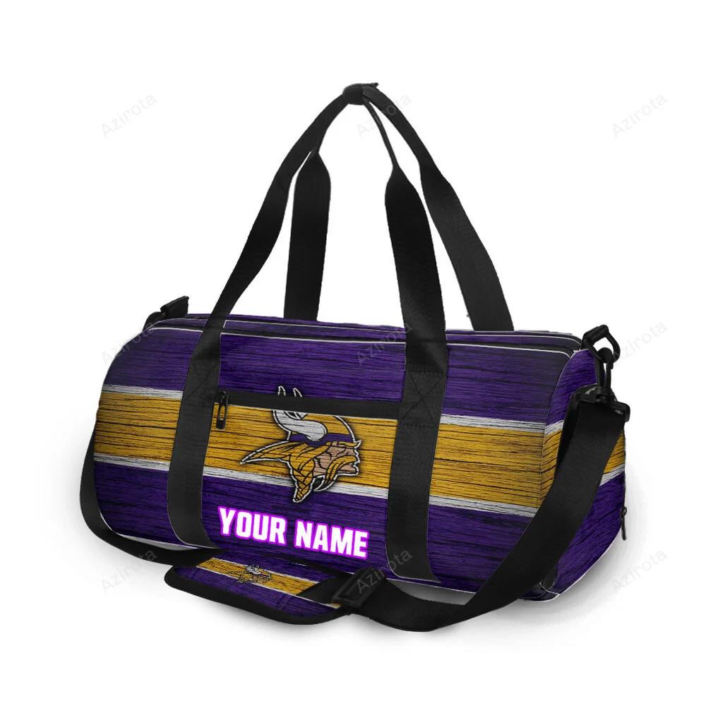 Minnesota vikings emblem wooden texture personalized name travel bag gym bag 1068 Travel Bag