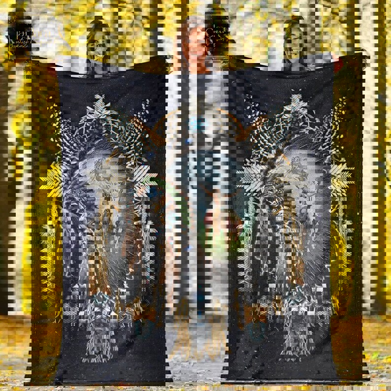 Native american indian chief proud feather headdress fleece blanket, mink sherpa blanket, native american quilt, chief blanket Quilt Blanket