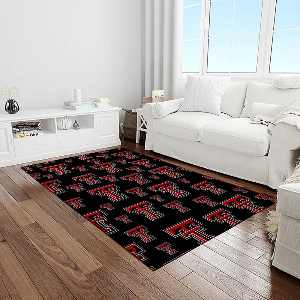 Ncaa texas tech red raiders sport basketball and foolball team logo rectangle area rug ttrr70 Rectangle Rug