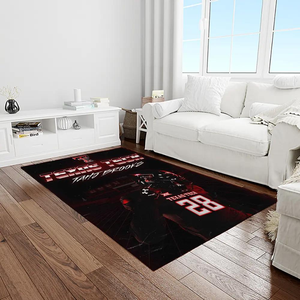 Ncaa texas tech red raiders sport basketball and foolball team logo rectangle area rug ttrr76 Rectangle Rug