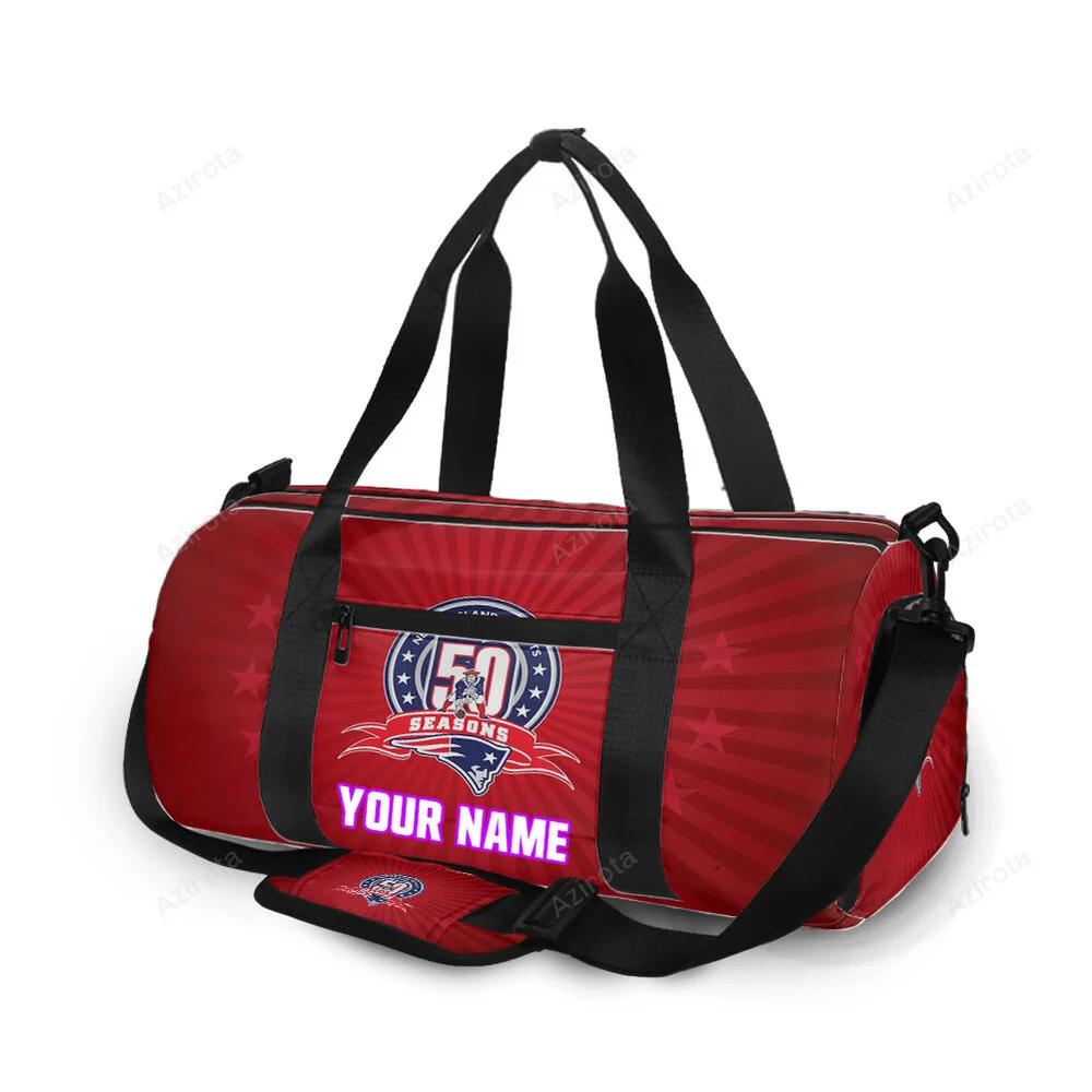 New england patriots 50 seasons red personalized name travel bag gym bag 1617 Travel Bag