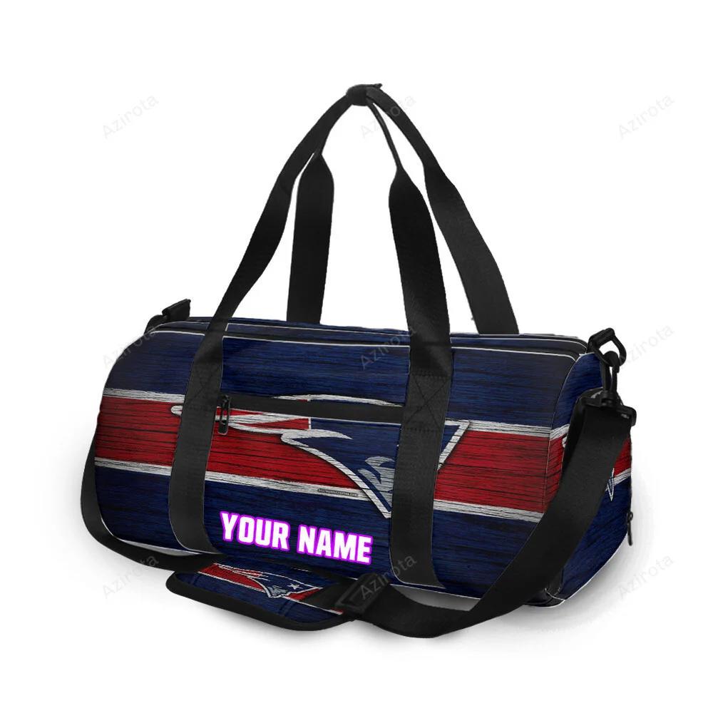 New england patriots red blue wood personalized name travel bag gym bag 365 Travel Bag