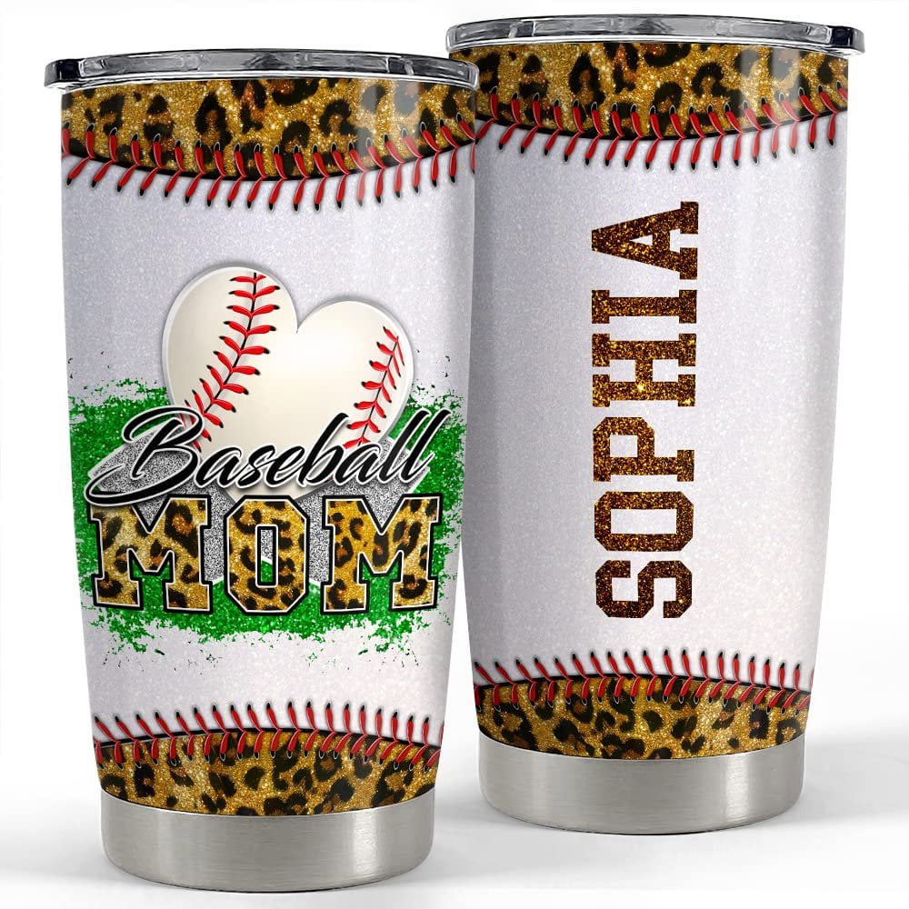 Personalized baseball mom tumbler leopard glitter mother’s day gift Personalized Tumbler