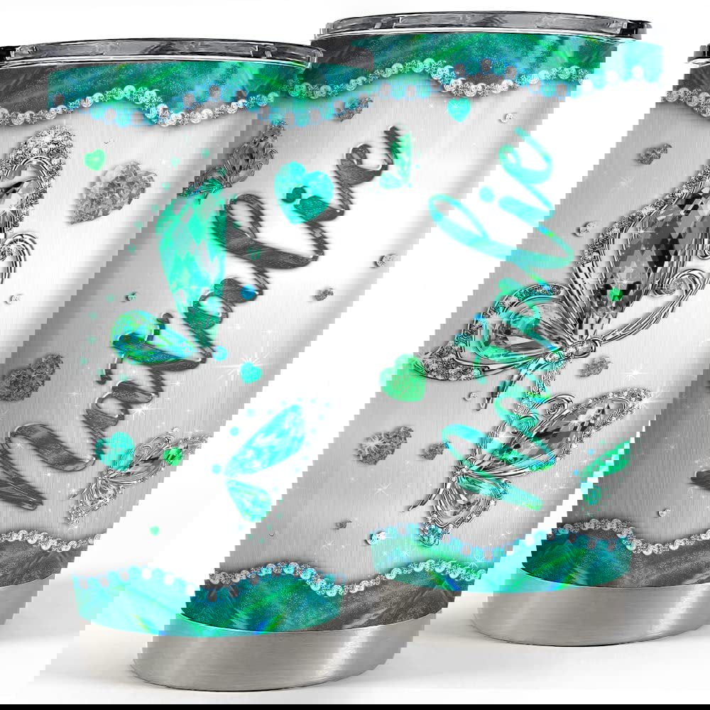 Personalized green butterfly tumbler jewelry style for animal lover Personalized Tumbler