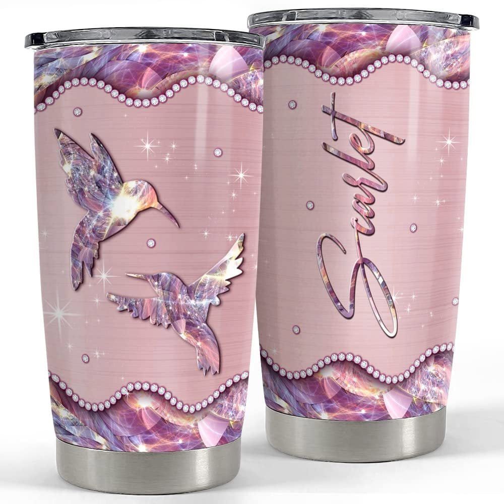 Personalized hummingbird tumbler metallic drawing pink color Personalized Tumbler