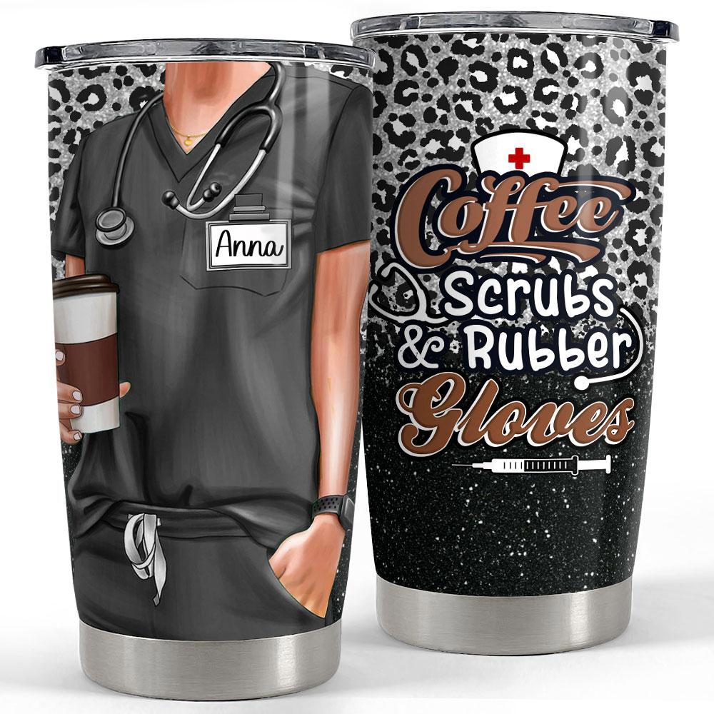 Personalized nurse scrub tumbler with customize name leopard pattern Personalized Tumbler