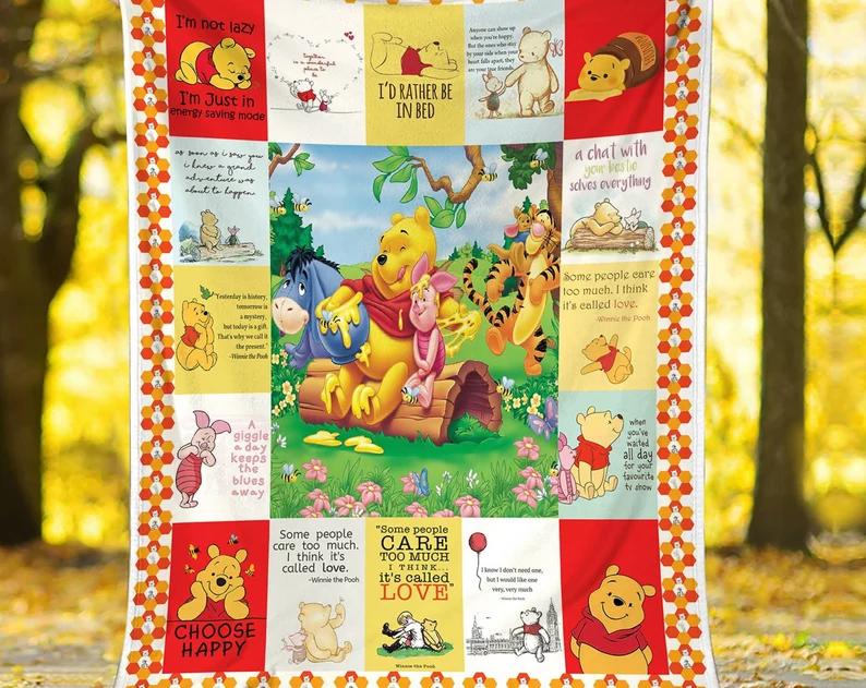 Pooh bear fleece blanket, pooh and friends throw blanket for couch sofa, gift for kids, christmas gift Quilt Blanket
