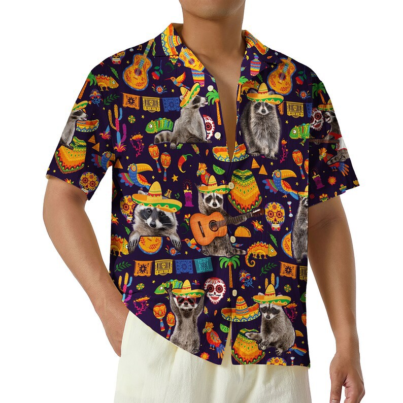 Retro cinco de mayo raccoon 3d hawaiian shirt Hawaii Shirt Shorts & Flip Flops
