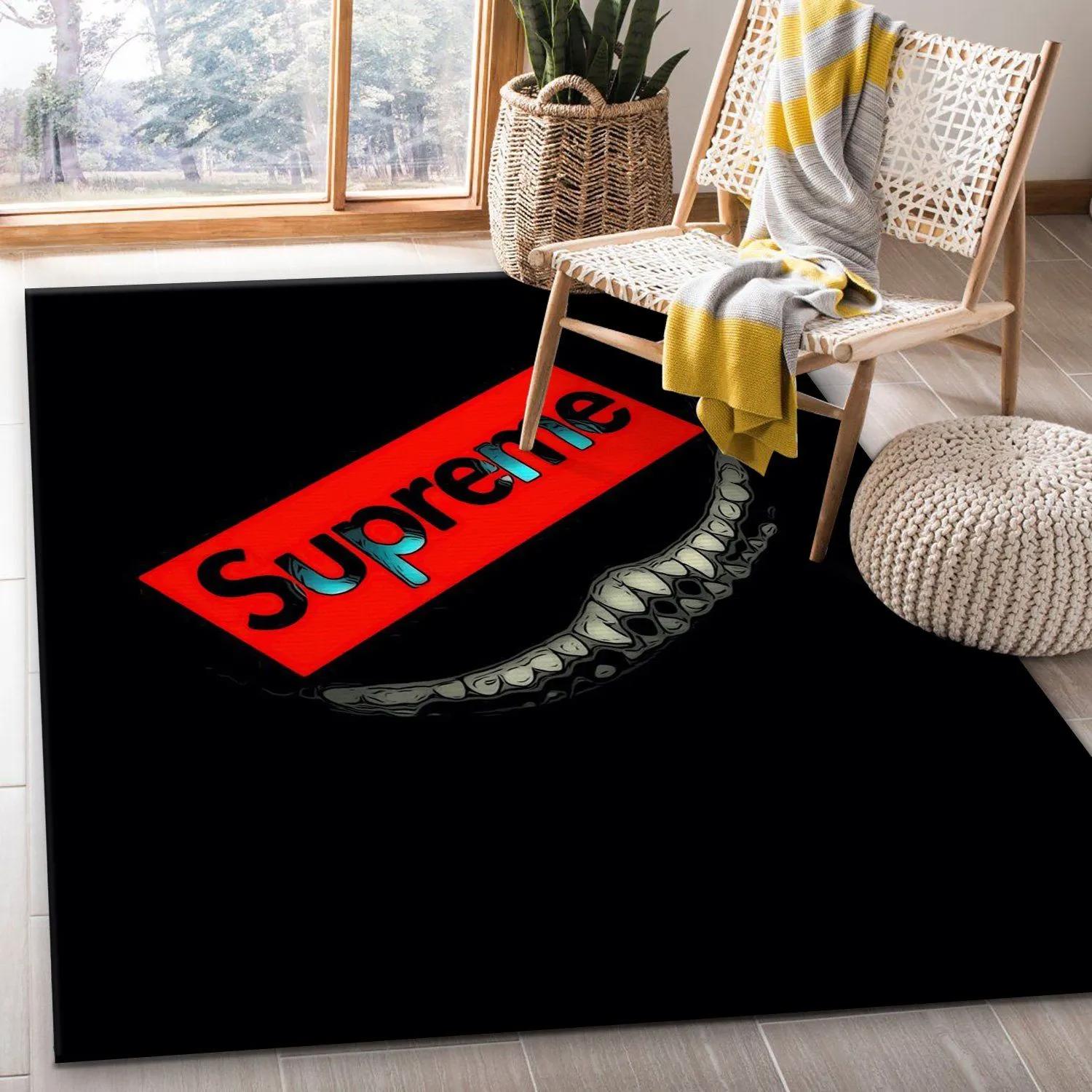 Supreme logo type 129. Upgrade Your Living Room with Luxury Home Decor: Area Carpets, Floor Decor, Door Mats, and Hot Gift Items with style a High-End Fashion Brand Rectangle Rug