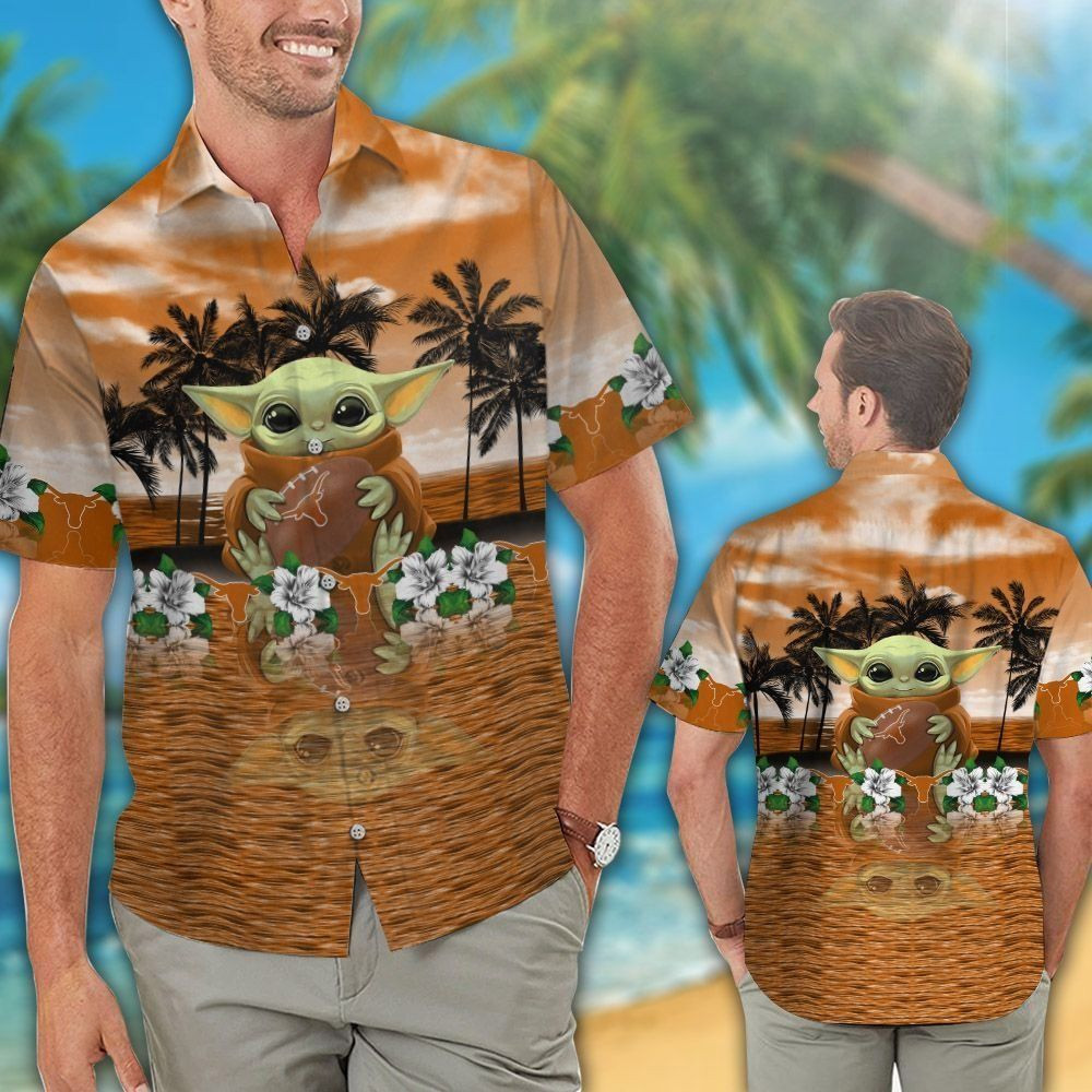 Texas longhorns baby yoda hawaiian shirt short Hawaii Shirt Shorts & Flip Flops