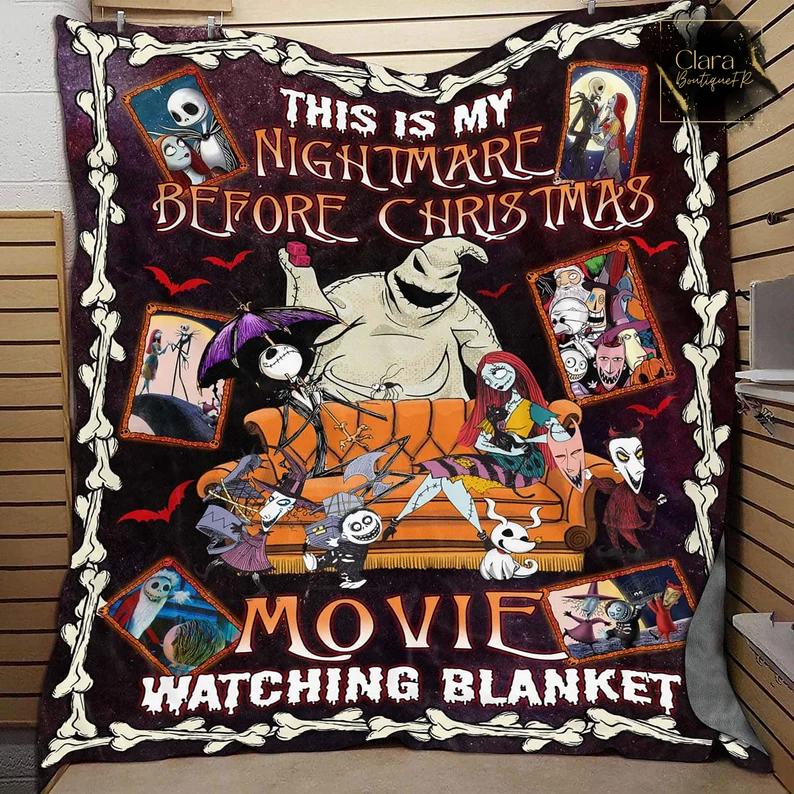 This is my nightmare before christmas movie watching fleece blanket, mink sherpa blanket, jack skellington quilt, jack and sally quilt Quilt Blanket