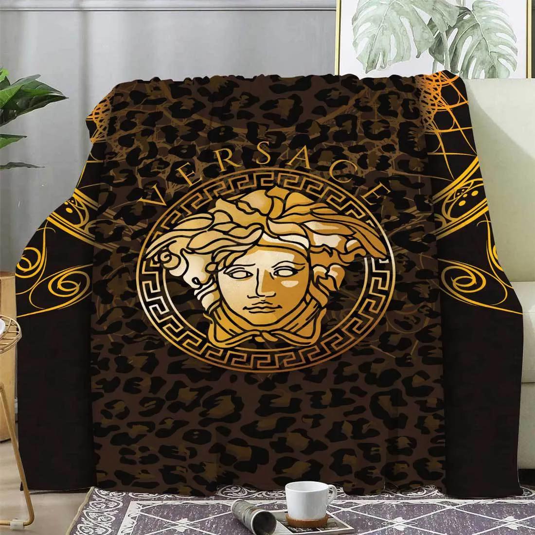 Versace brown medusa luxury brand premium blanket fleece home decor 76 Blanket Fleece