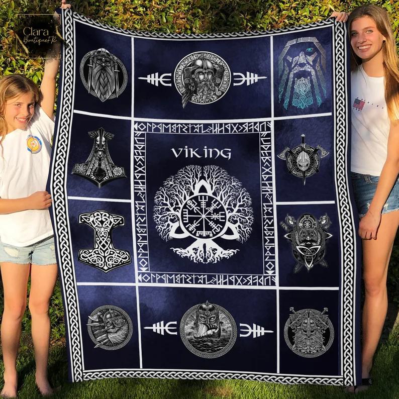 Viking norse ragnar odin viking fleece blanket, mink sherpa blanket, viking blanket, mythology blanket, norse viking quilt Quilt Blanket