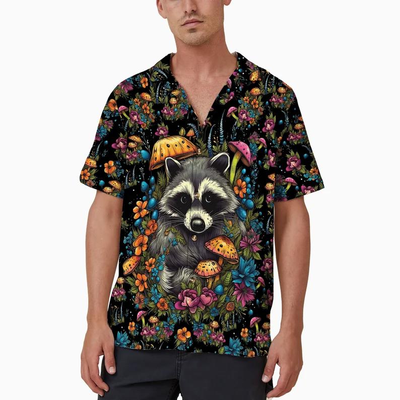 Vintage raccoon mushroom hawaiian shirt Hawaii Shirt Shorts & Flip Flops