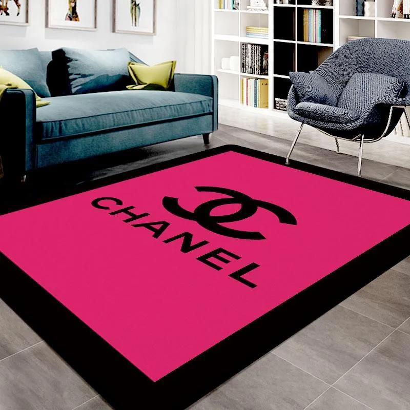 Chanel pink logo type 1035. Upgrade Your Living Room with Luxury Home Decor: Area Carpets, Floor Decor, Door Mats, and Hot Gift Items with style a High-End Fashion Brand Rectangle Rug