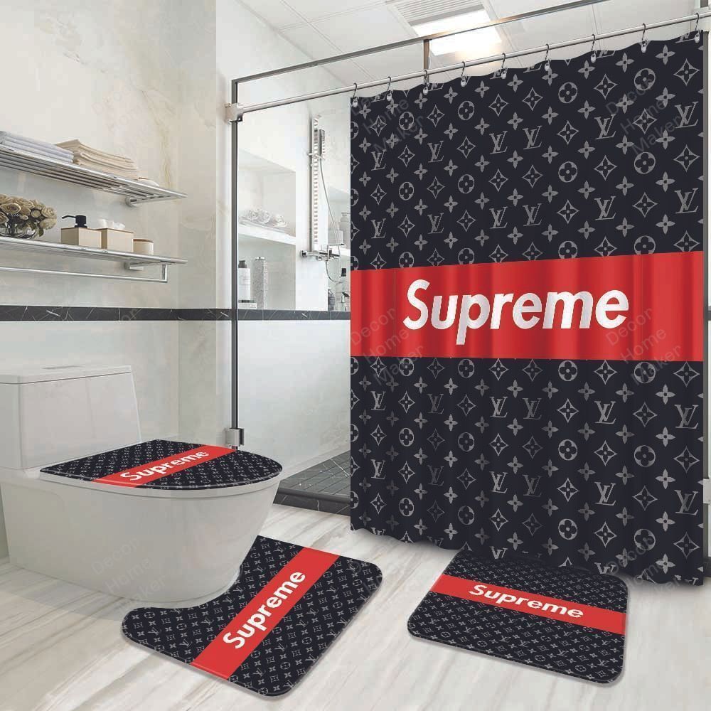 Louis vuitton bathroom set luxury shower curtain waterproof luxury brand hot 2023 90 Bathroom Accessory Sets