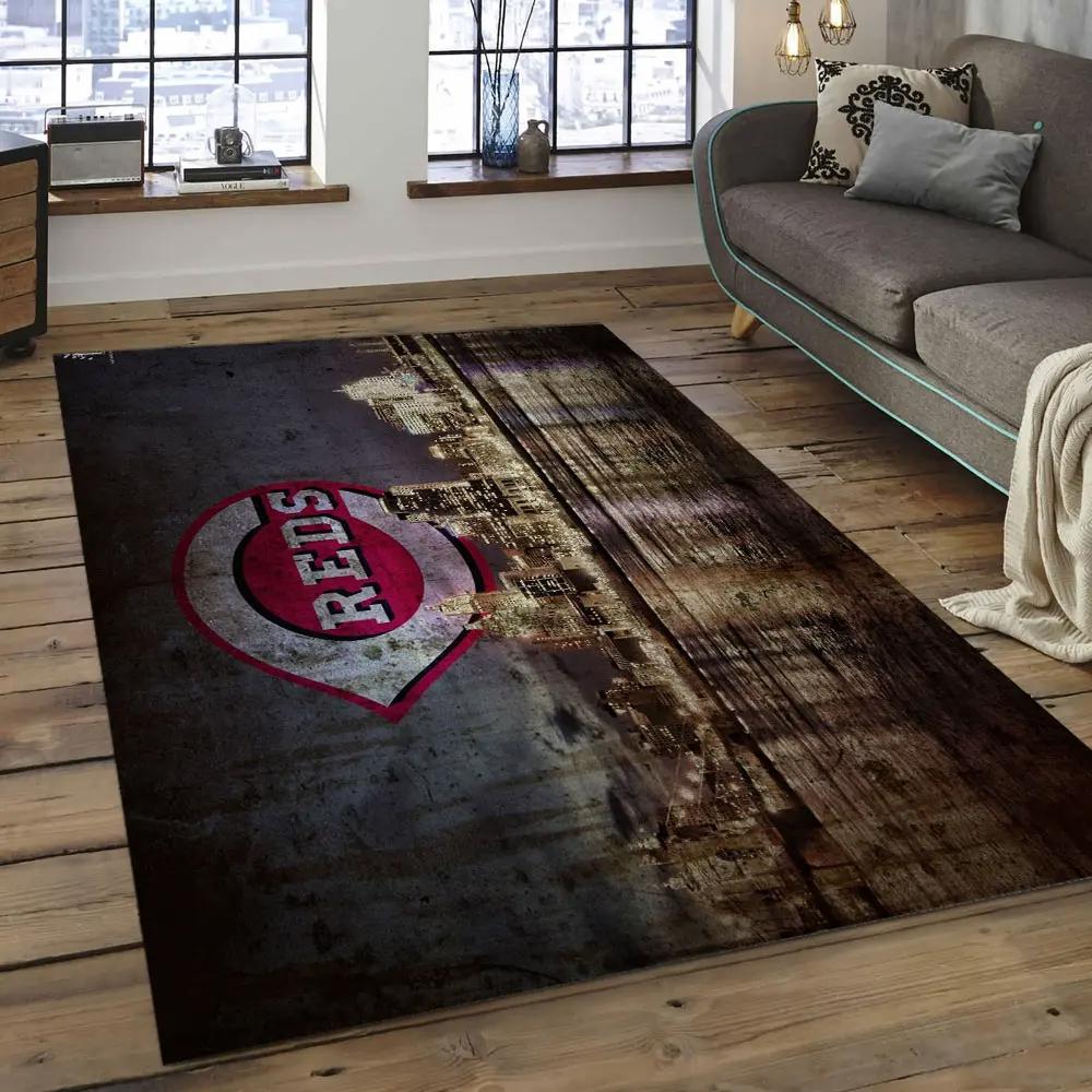 Mlb cincinnati reds baseball team logo rectangle area cr21 Rectangle Rug