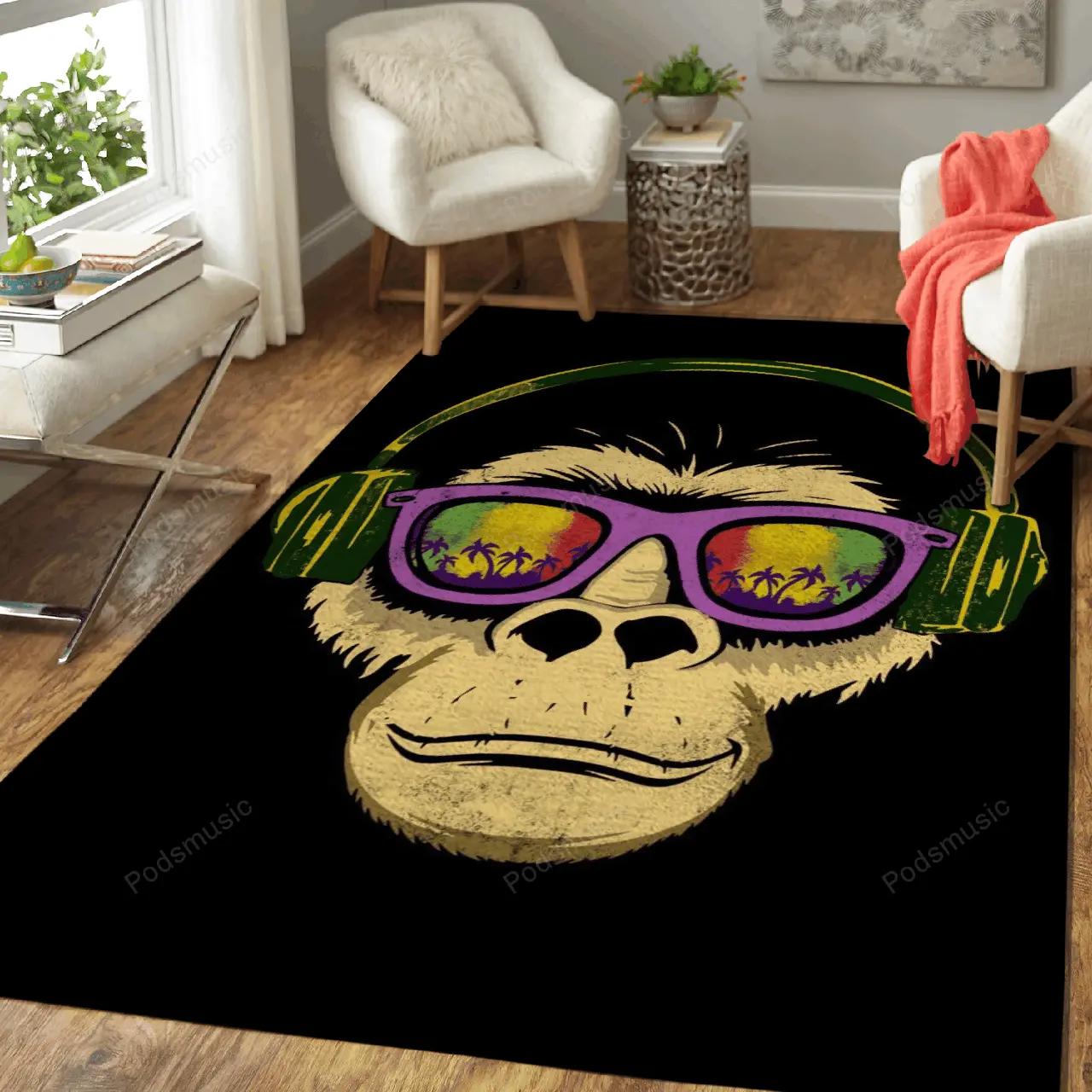 Music headphones monkey animal love art for fans area rug living room carpet rug regtangle carpet floor decor home decor Rectangle Rug