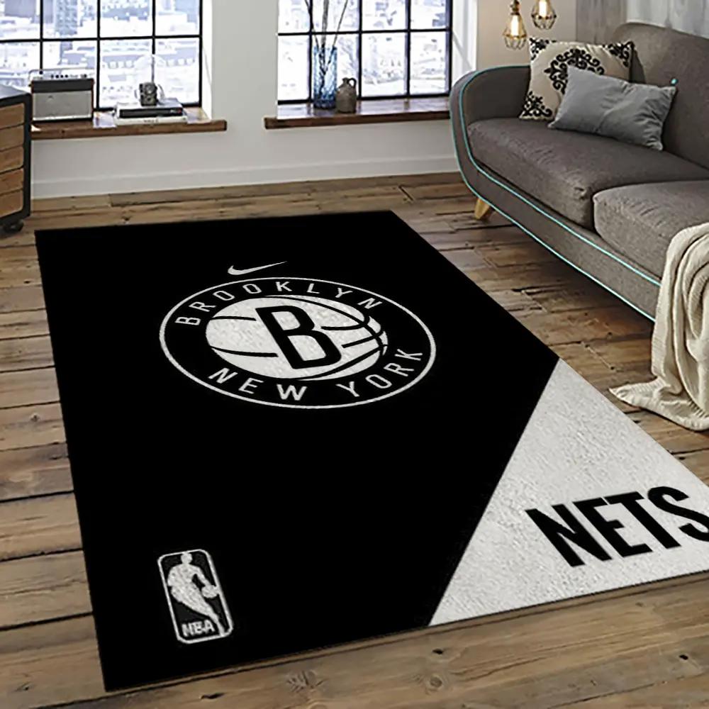 Nba brooklyn nets basketball team logo sport carpet rectangle area rug for living room brn30 Rectangle Rug