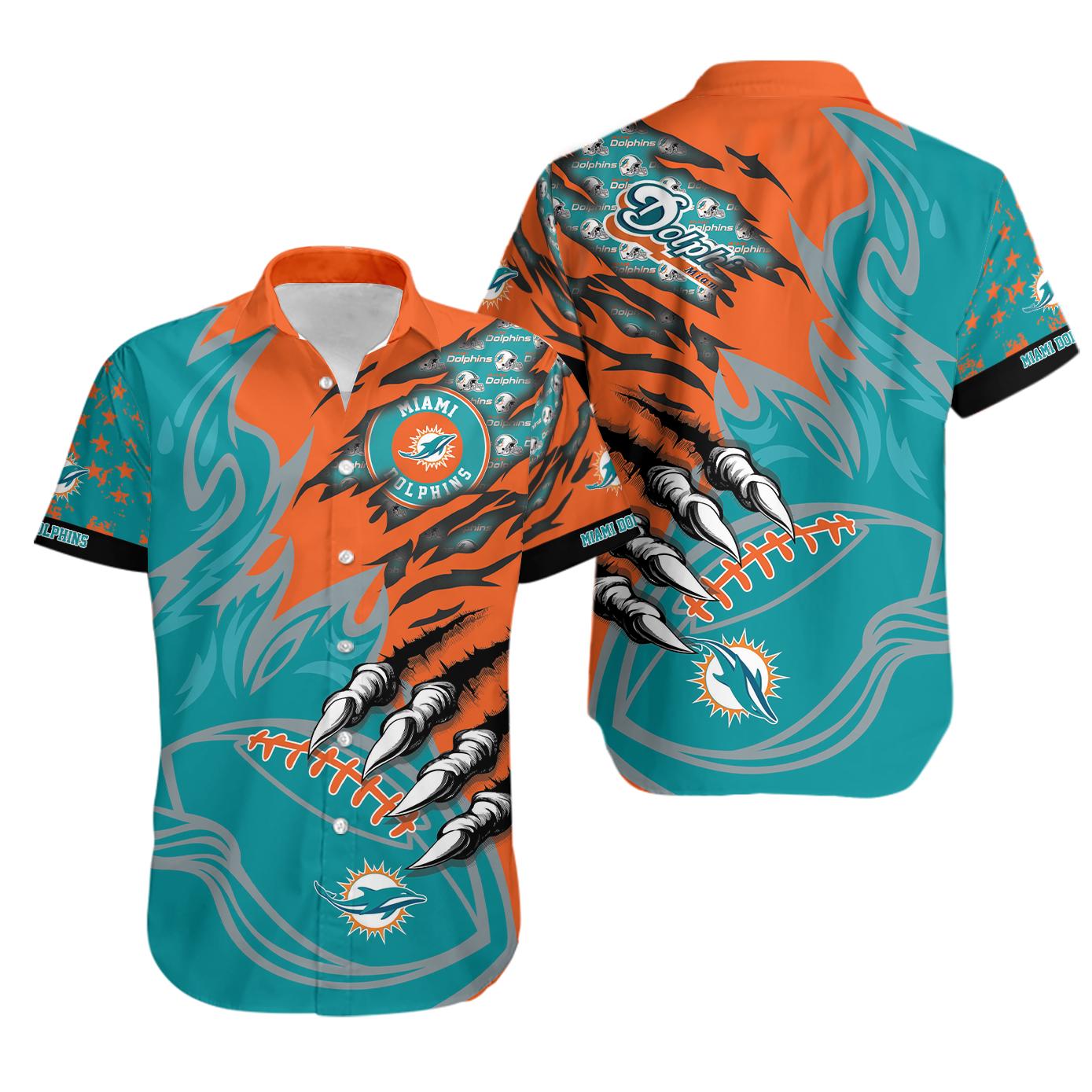 Nfl miami dolphins aqua orange hawaiian shirt Hawaii Shirt Shorts & Flip Flops