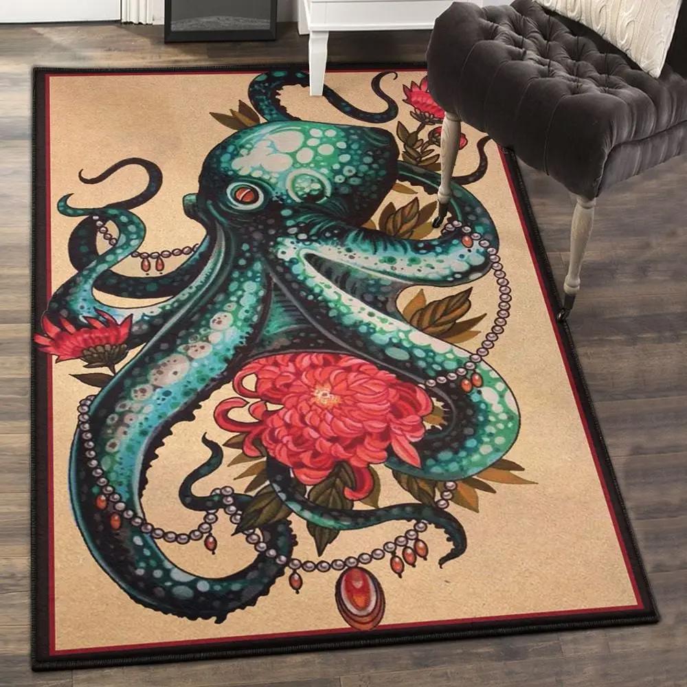 Octopus large living room rugs, octopus rug Rectangle Rug