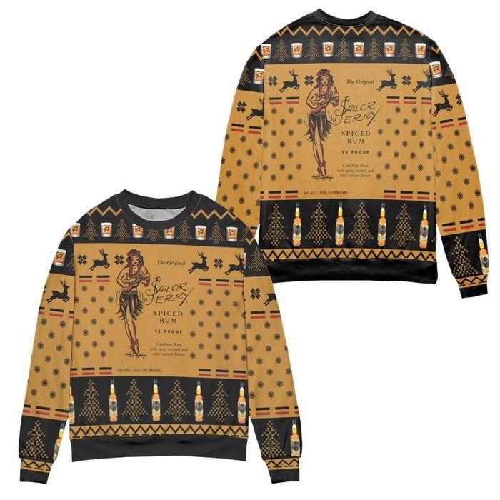 Sailor jerry spiced rum snowflake and reindeer ugly christmashot 2025 style 748 Christmas Ugly Sweater