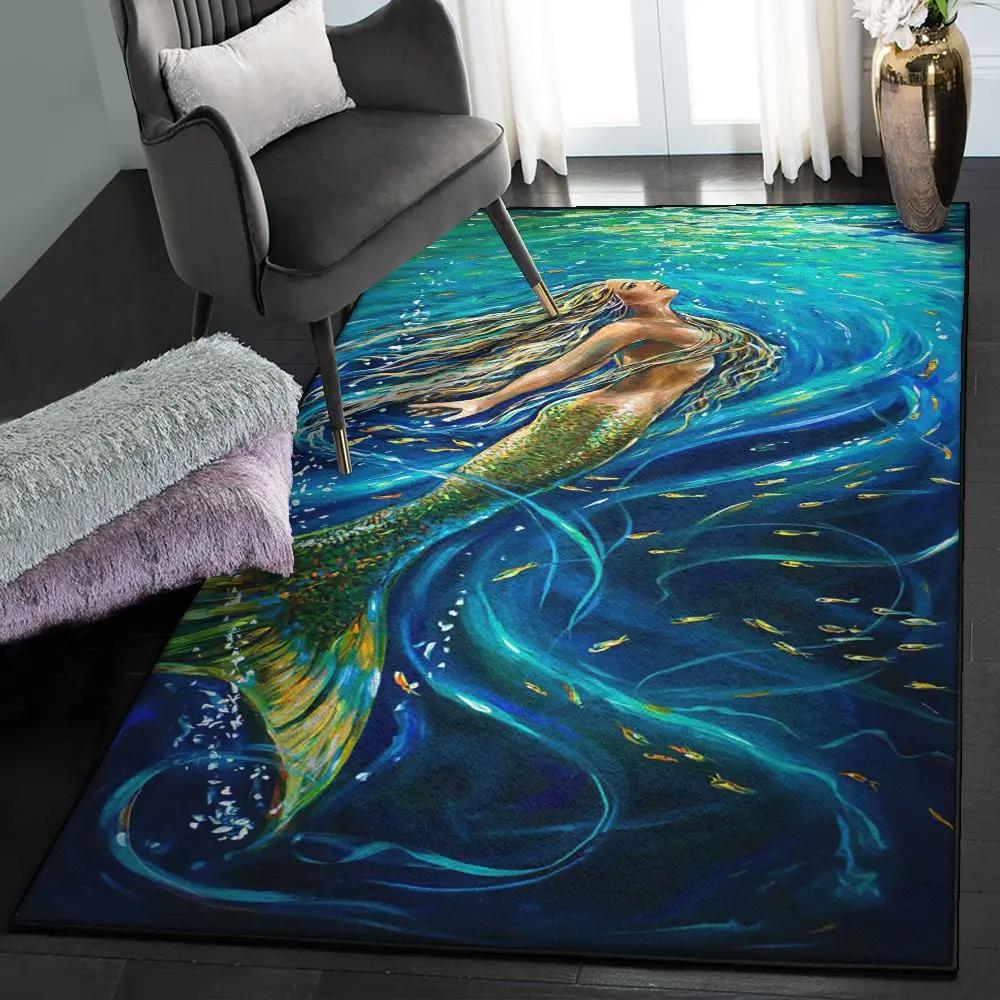 Under the sea carpets for living room, mermaid rug Rectangle Rug