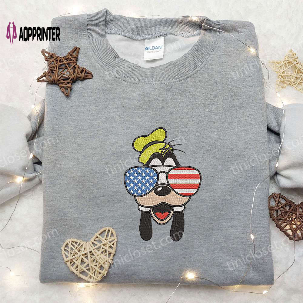 4th of july goofy shirt: patriotic disney embroidered tee with glasses Embroidered Shirt