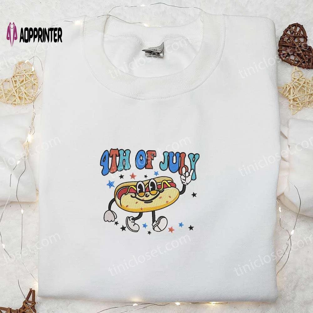 4th of july hotdog embroidered shirt: funny gift for national day Embroidered Shirt