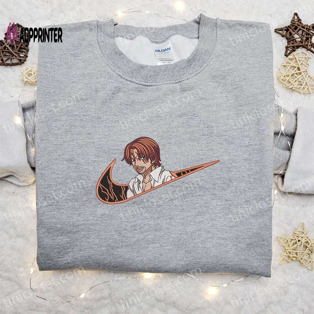 Anime embroidered hoodie: shanks x swoosh & one piece sweatshirt customizable design Embroidered Shirt