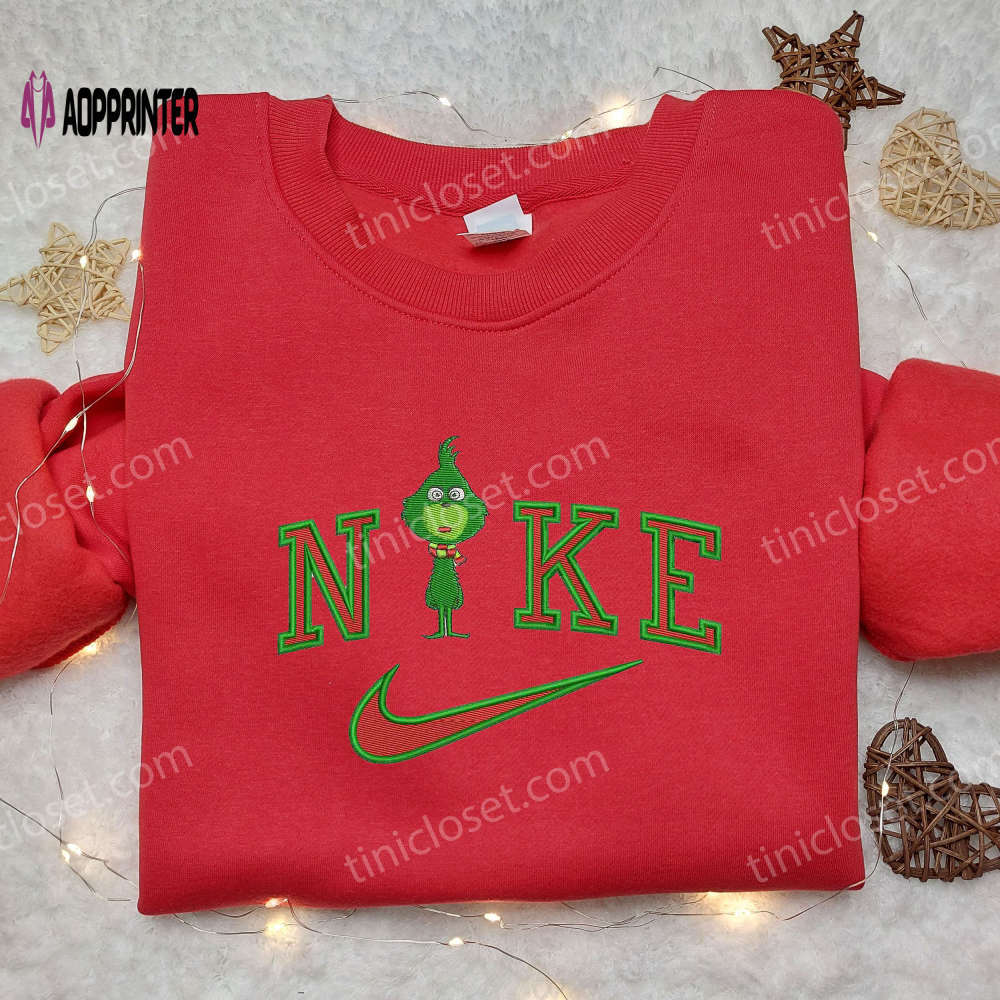 Baby grinch x nike embroidered shirt: unique movie characters design on nike shirt Embroidered Shirt