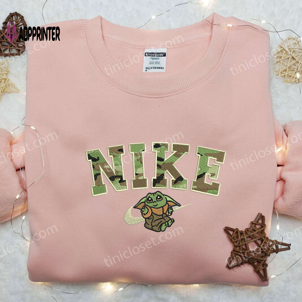 Baby yoda army x nike embroidered shirt: exclusive movie-inspired nike shirt design Embroidered Shirt