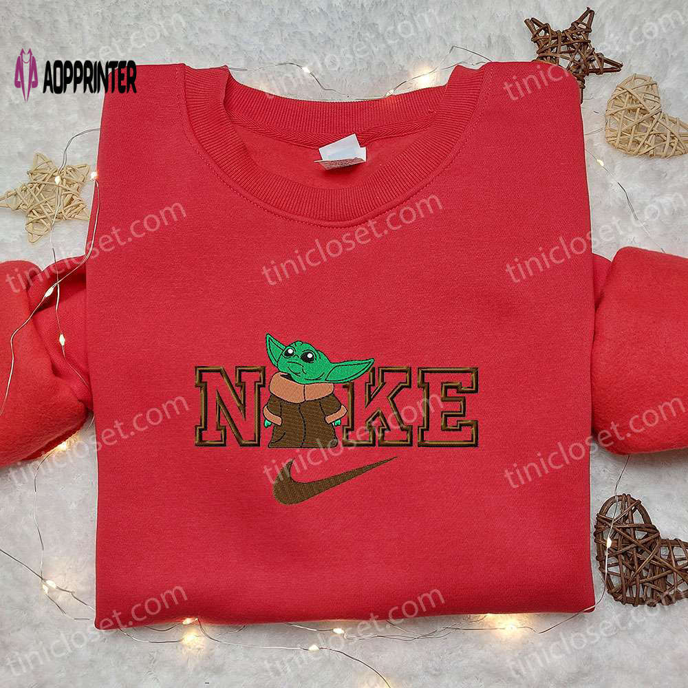 Baby yoda x nike movie embroidered shirt – best gift for family nike inspired Embroidered Shirt