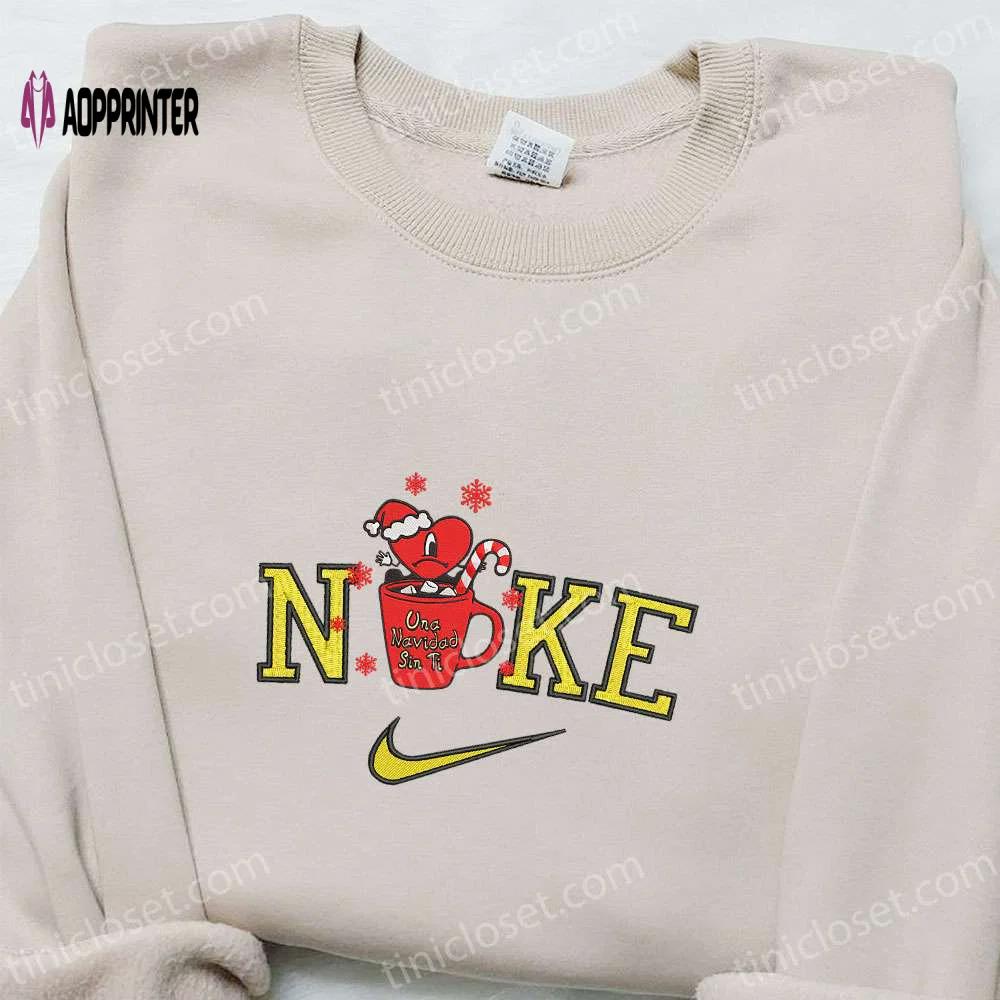 Bad bunny mug candy cane x nike embroidered sweatshirt – movie christmas shirt best gift ideas Embroidered Shirt
