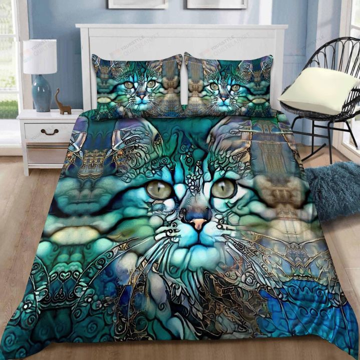 Beautiful green cats  Bedding Sets blankets duvet home decor bedspread bedclothes Bedroom ideas bed linen sheets covers